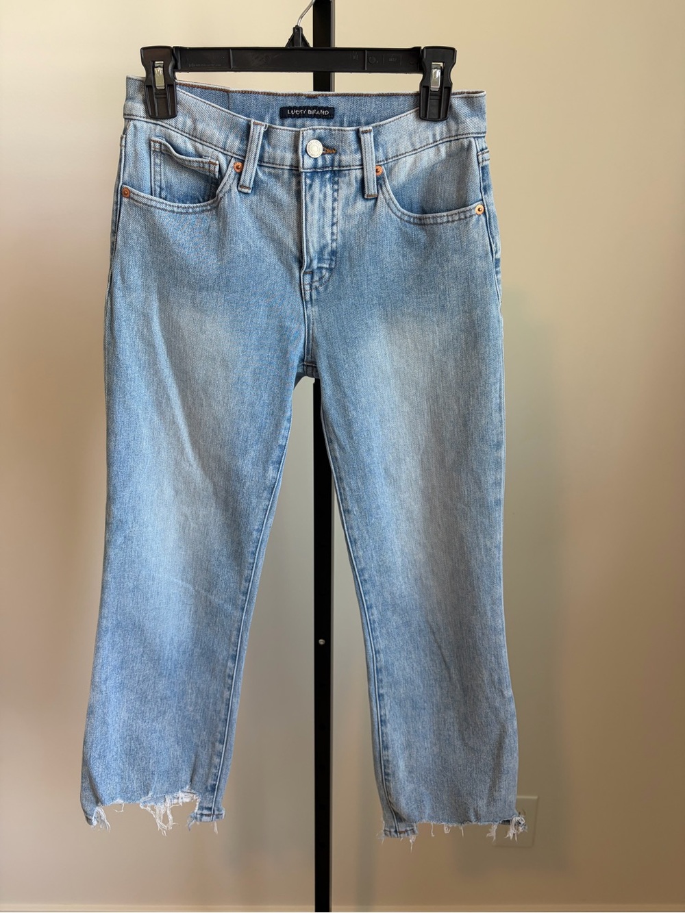 Lucky Brand Mini Boot Crop Jeans 4/27 Light Wash Raw Hem Women's Denim